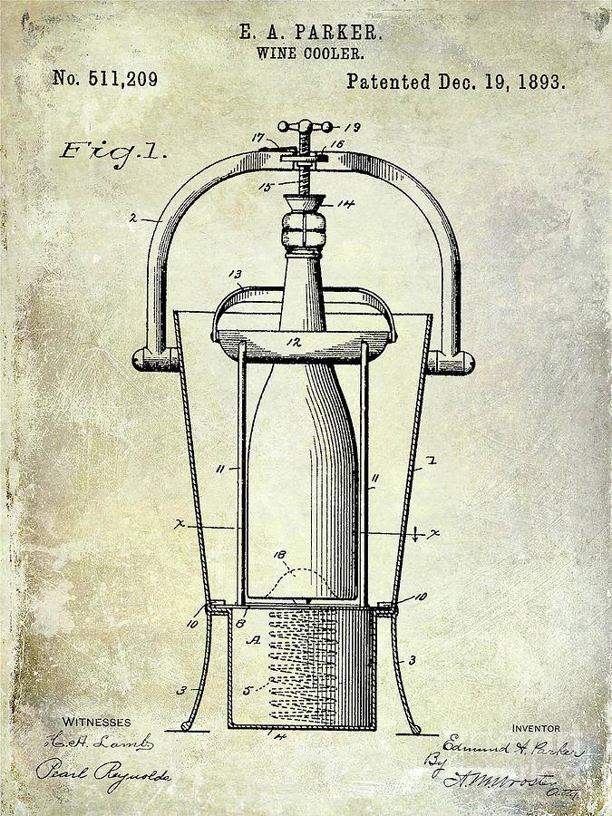 1893 Wine Cooler Patent Photograph by Jon Neidert