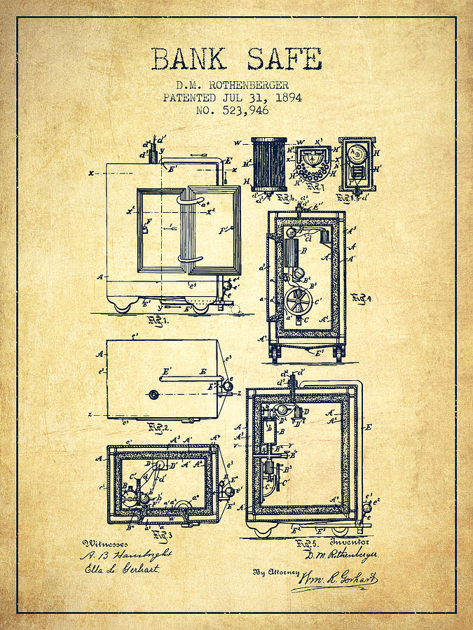 Vintage Digital Art - 1894 Bank Safe Patent - vintage by Aged Pixel