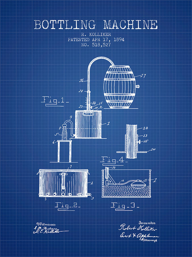 1894 Bottling Machine Patent - Blueprint Digital Art