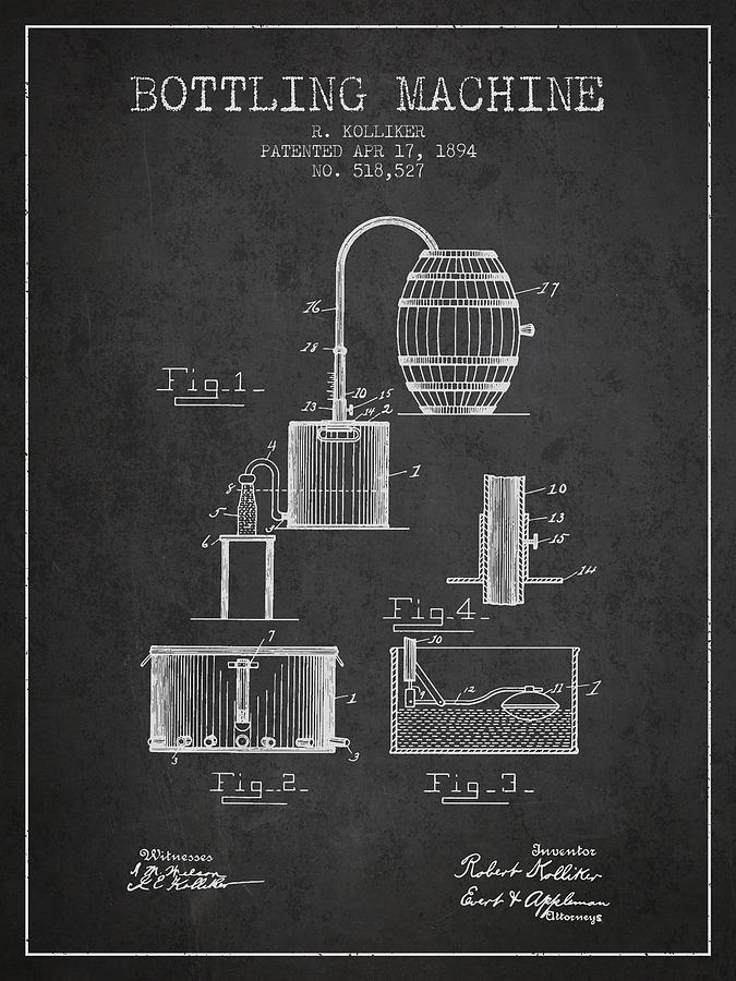 1894 Bottling Machine Patent - Charcoal Digital Art