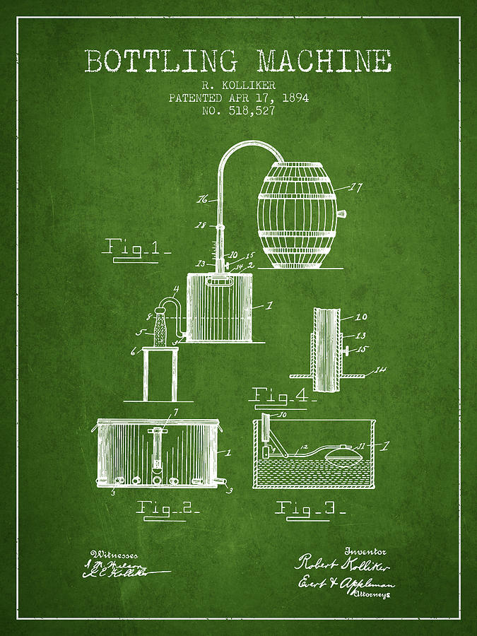 1894 Bottling Machine Patent - Green Digital Art