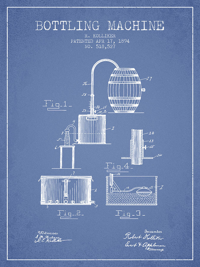 1894 Bottling Machine Patent - Light Blue Digital Art