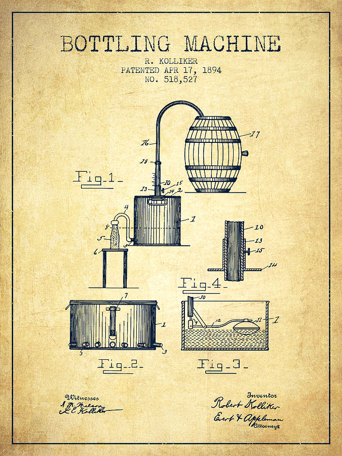 1894 Bottling Machine Patent - Vintage Digital Art
