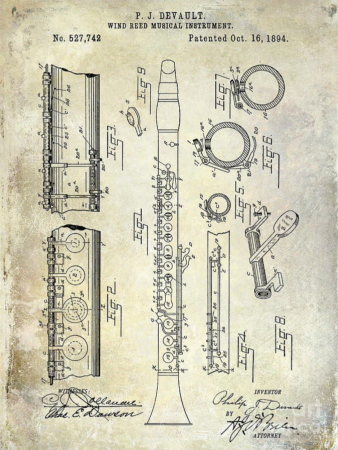 1894 Clarinet Patent Photograph by Jon Neidert