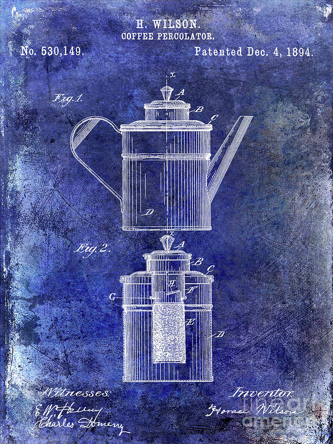 1894 Coffee Percolator Patent Blue Photograph by Jon Neidert
