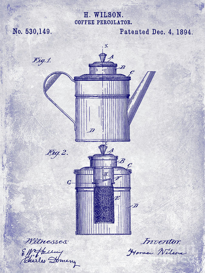 1894 Coffee Percolator Patent Blueprint Photograph by Jon Neidert