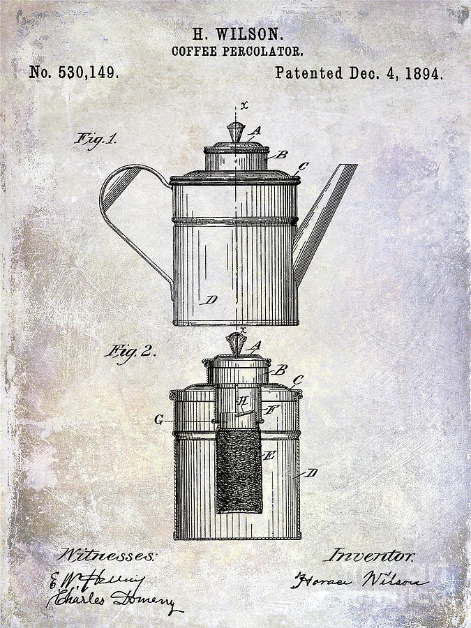1894 Coffee Percolator Patent Photograph by Jon Neidert