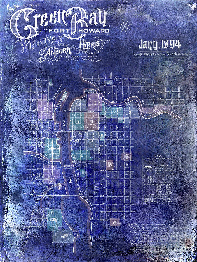 Green Bay Packers Photograph - 1894 Green Bay Wisconsin Map Blue by Jon Neidert