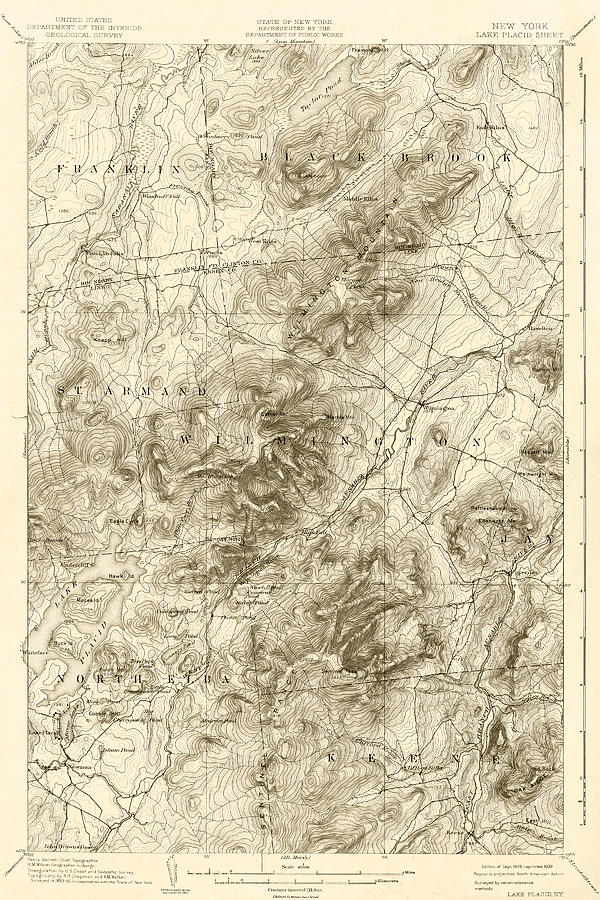 1894 Lake Placid Geological Survey Map Adirondacks Sepia Digital Art by Toby McGuire