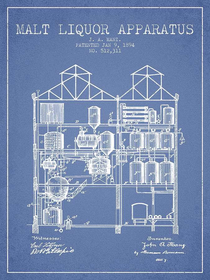 1894 Malt Liquor Apparatus Patent - Light Blue Digital Art