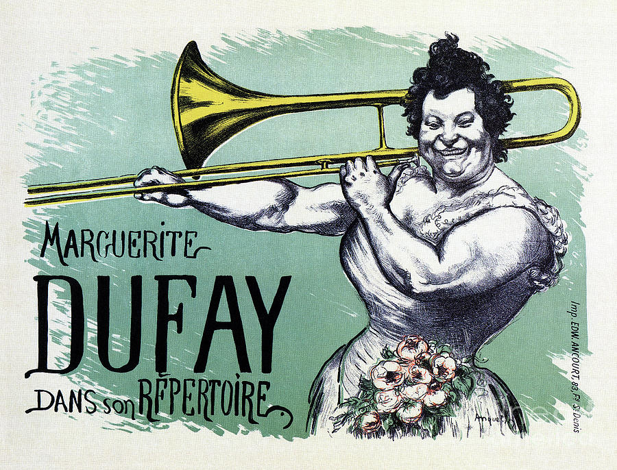 1894 Marguerite Dufay on trombone Drawing by Heidi De Leeuw