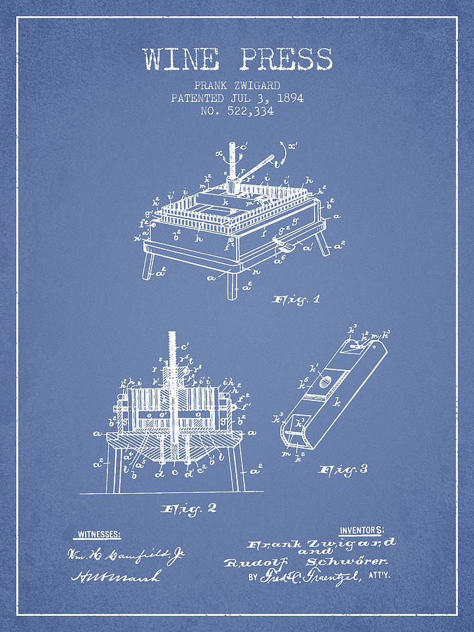 1894 Wine Press Patent - Light Blue Digital Art