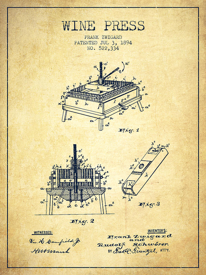1894 Wine Press Patent - Vintage Digital Art
