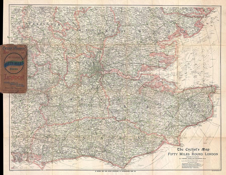 1895 Barthholomew Cyclists Map of 50 Miles Around London England  Photograph by Paul Fearn