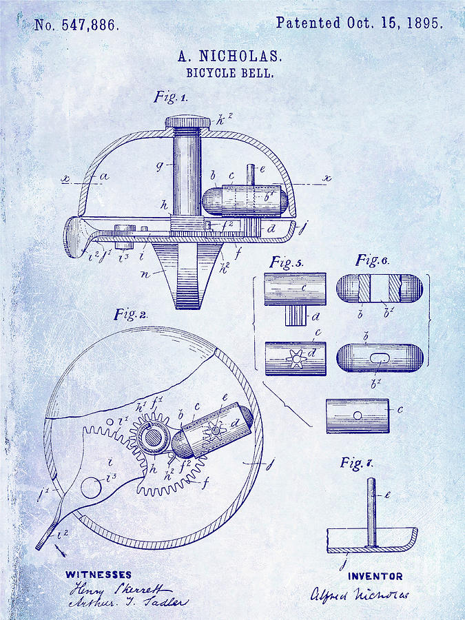 1895 Bicycle bell Patent Blueprint Digital Art by Jon Neidert