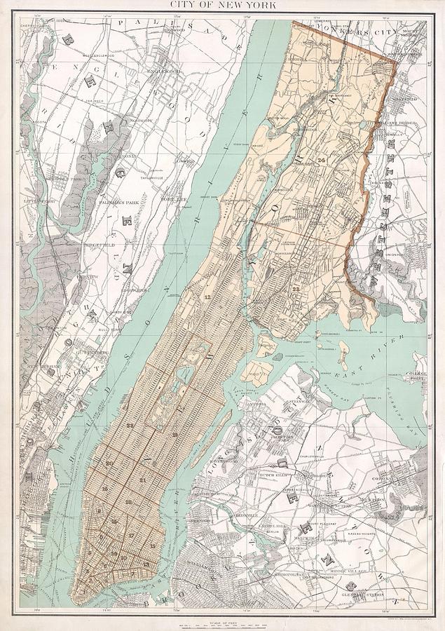 1895 Bien Map of New York City w Queens  the Bronx Photograph by Paul Fearn