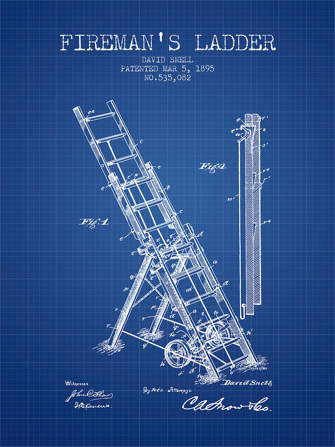 Vintage Digital Art - 1895 Firemans ladder Patent - Blueprint by Aged Pixel