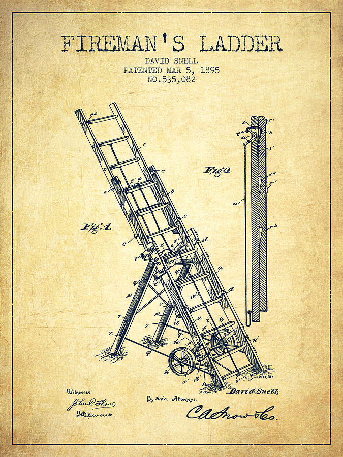Vintage Digital Art - 1895 Firemans ladder Patent - Vintage by Aged Pixel