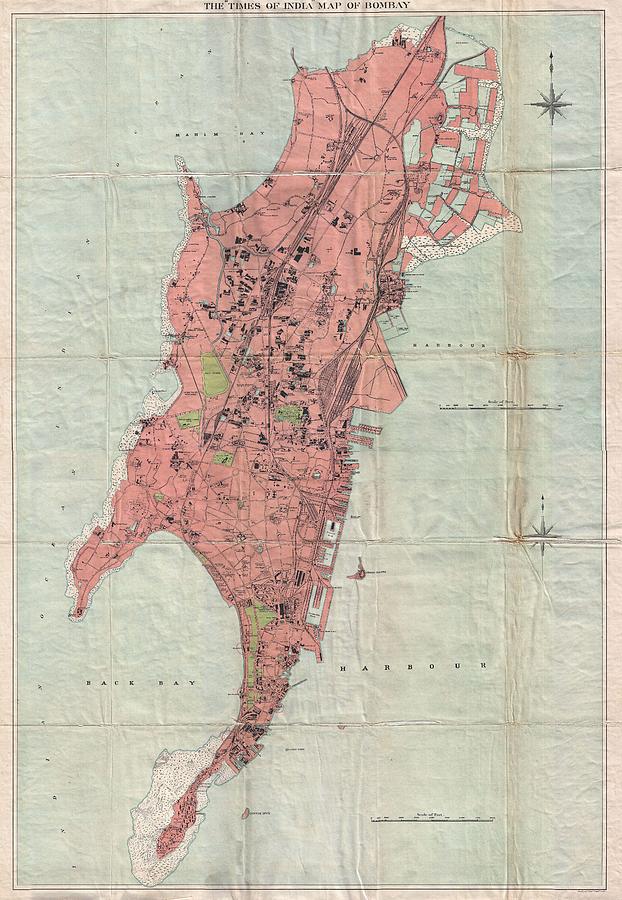 1895 Times of India Map of Bombay India Photograph by Paul Fearn
