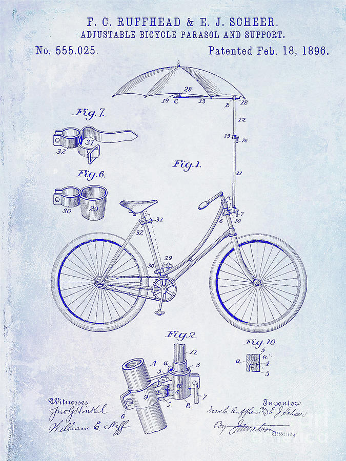 Vintage Photograph - 1896 Bicycle Patent Blueprint by Jon Neidert