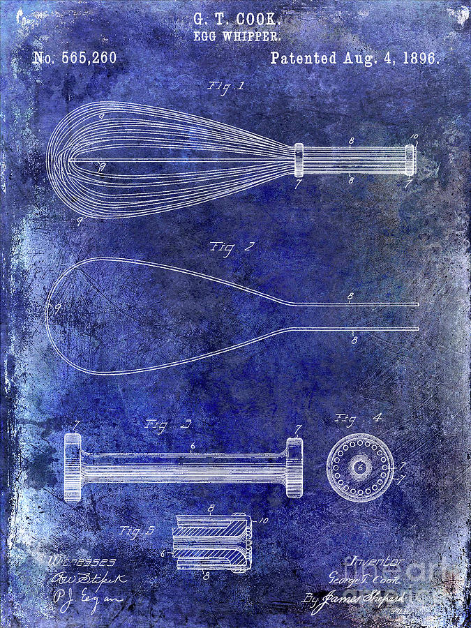 1896 Egg Whipper Patent Blue Photograph by Jon Neidert