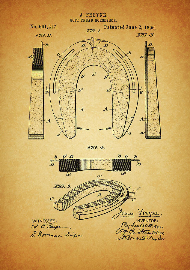 Horseshoe Mixed Media - 1896 Horseshoe Patent by Dan Sproul Horseshoe Mixed Media - 1896 Horseshoe Patent by Dan Sproul