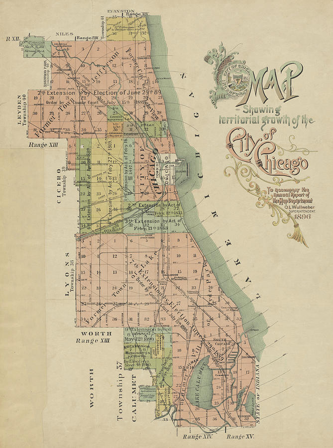 1896 Map Showing Territorial Growth of the City of Chicago Photograph by Toby McGuire