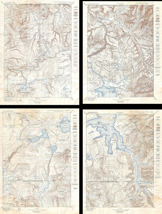 1896 US Geological Survey Map of Yellowstone National Park 4 sheets Photograph by Paul Fearn