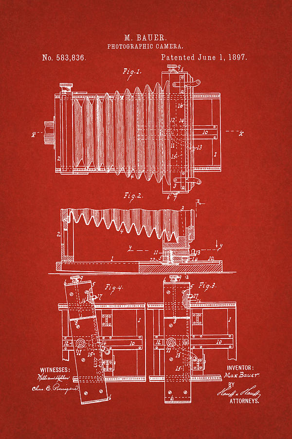 1897 Camera US Patent Invention Drawing - Red Digital Art by Todd Aaron