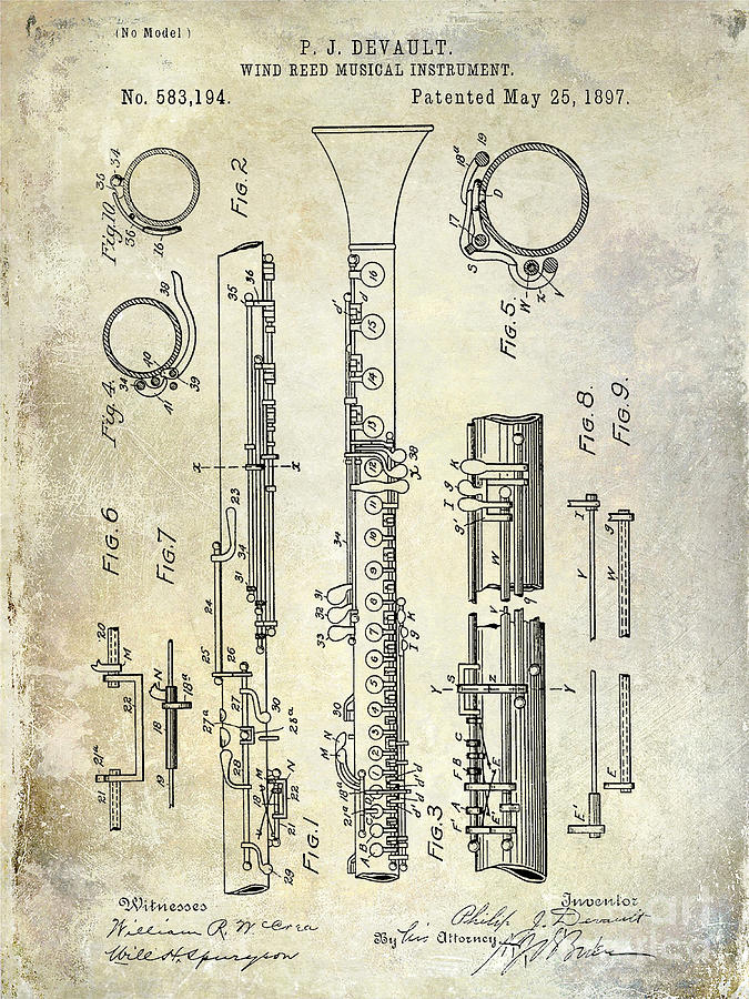 Clarinet Photograph - 1897 Clarinet Patent  by Jon Neidert