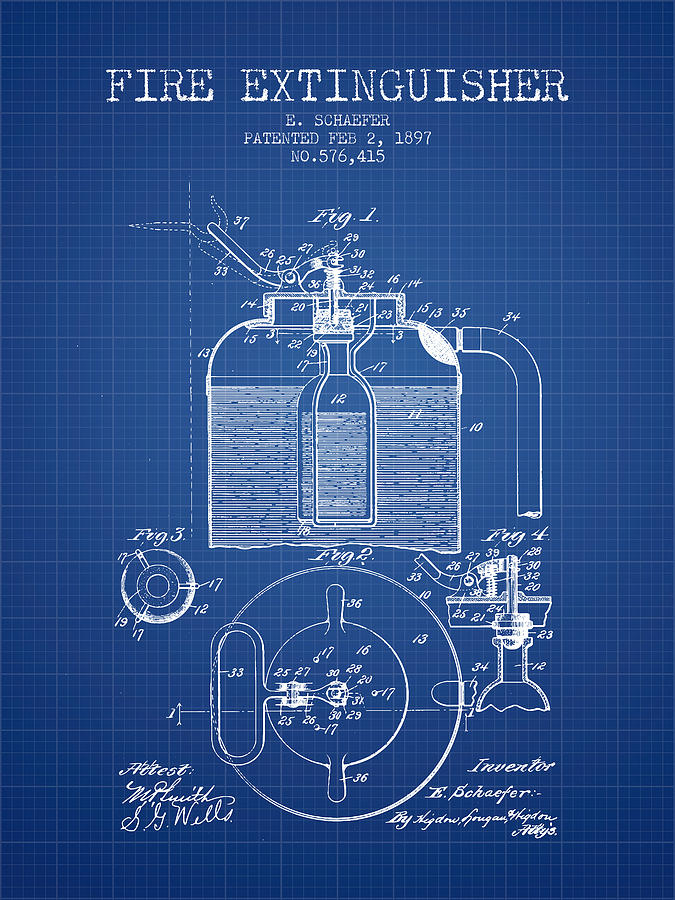 1897 Fire Extinguisher Patent - Blueprint Digital Art