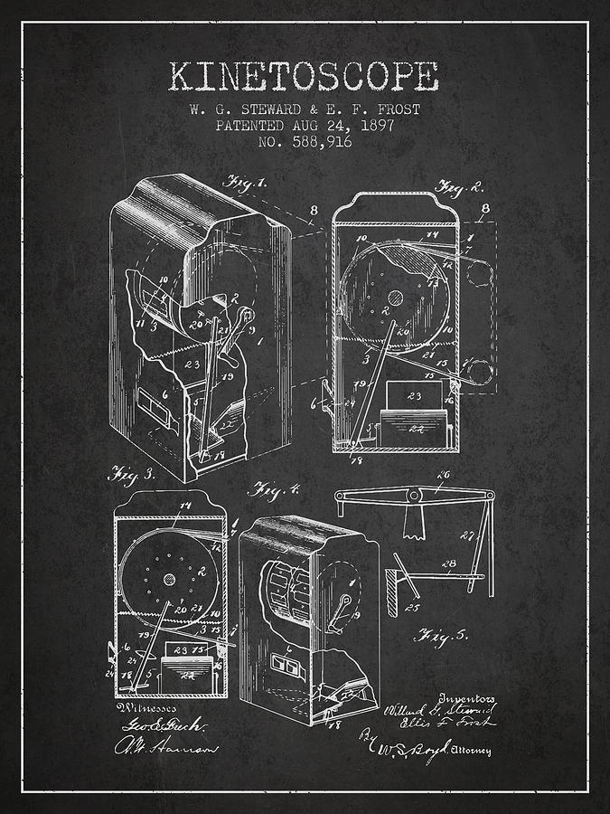 Vintage Digital Art - 1897 Kinetoscope Patent - charcoal by Aged Pixel