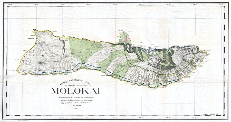 1897 Land Office Map of the Island of Molokai Hawaii Photograph by Paul Fearn