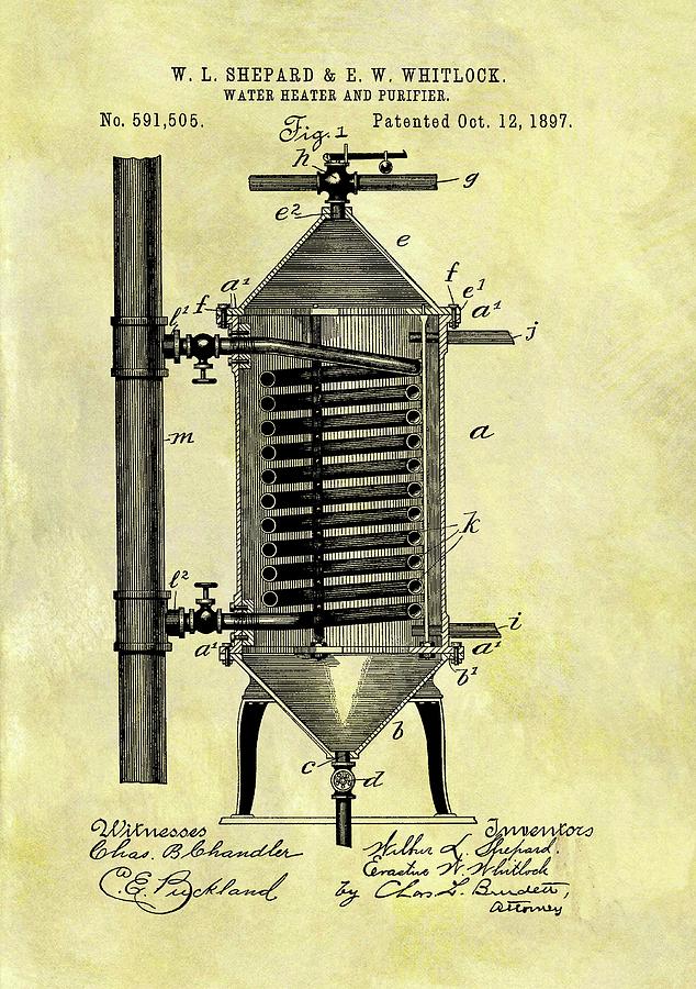 Water Heater Mixed Media - 1897 Water Heater Patent by Dan Sproul Water Heater Mixed Media - 1897 Water Heater Patent by Dan Sproul