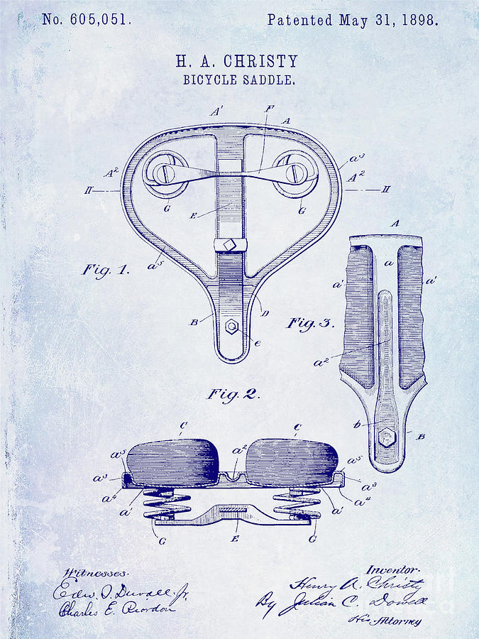 Vintage Photograph - 1898 Bicycle Saddle Patent by Jon Neidert