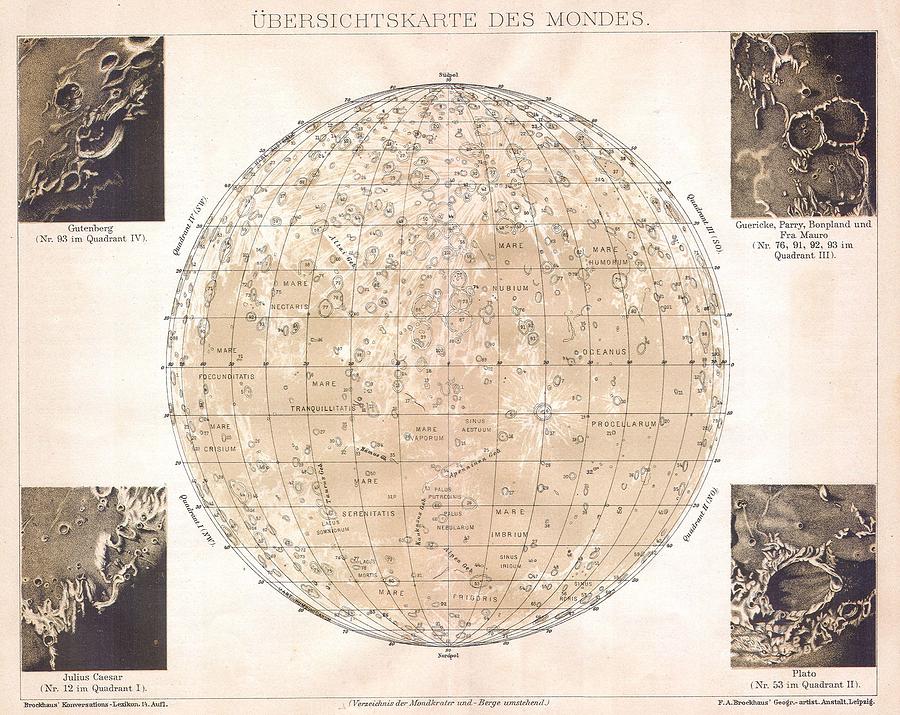 1898 Brockhaus Map of the Moon  Photograph by Paul Fearn