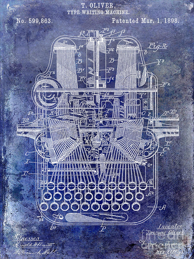 1898 Type Writer Patent blue Photograph by Jon Neidert