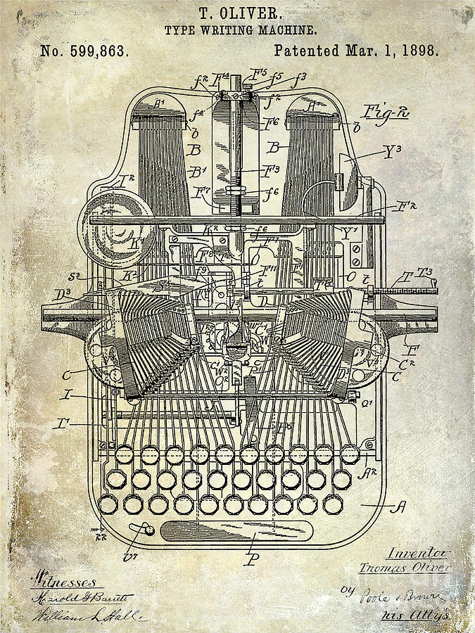 1898 Typewriter Patent Photograph by Jon Neidert | Fine Art America