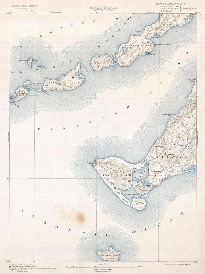1898 US Geological Survey Map of Gay Head Marthas Vineyard Massachusetts Photograph by Paul Fearn