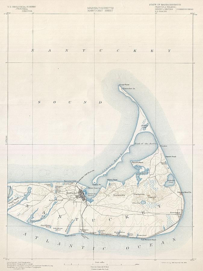 1898 US Geological Survey Map of Nantucket Massachusetts Photograph by Paul Fearn