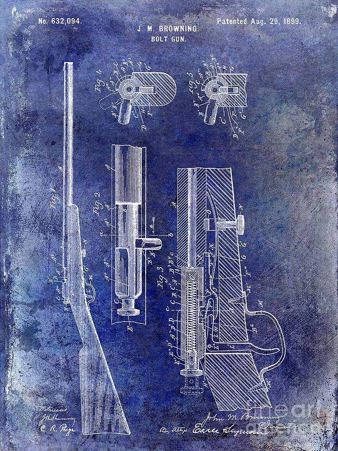 1899 Photograph - 1899 Bolt Gun Patent Blue by Jon Neidert