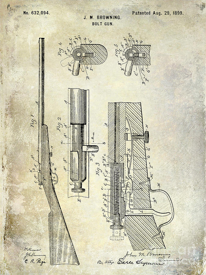 1899 Bolt Gun Patent Photograph by Jon Neidert