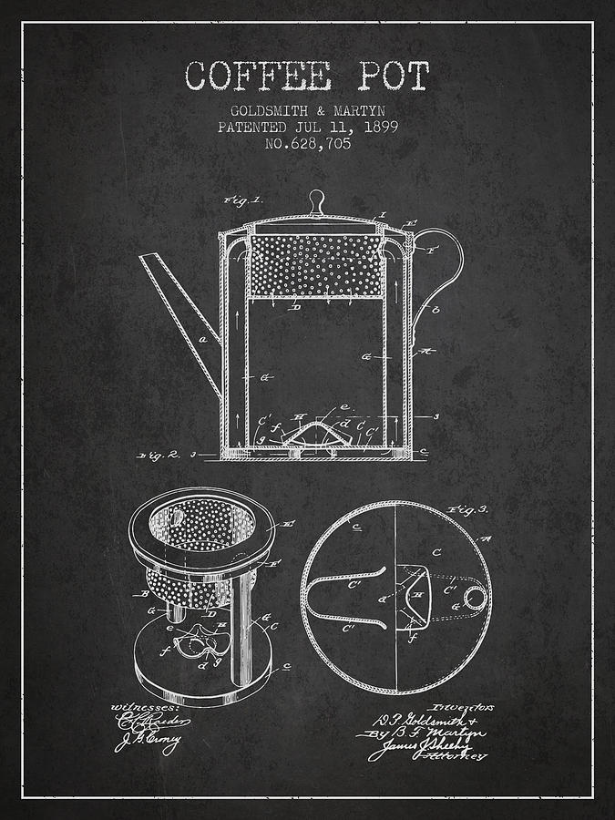 Coffee Digital Art - 1899 Coffee Pot patent - charcoal by Aged Pixel