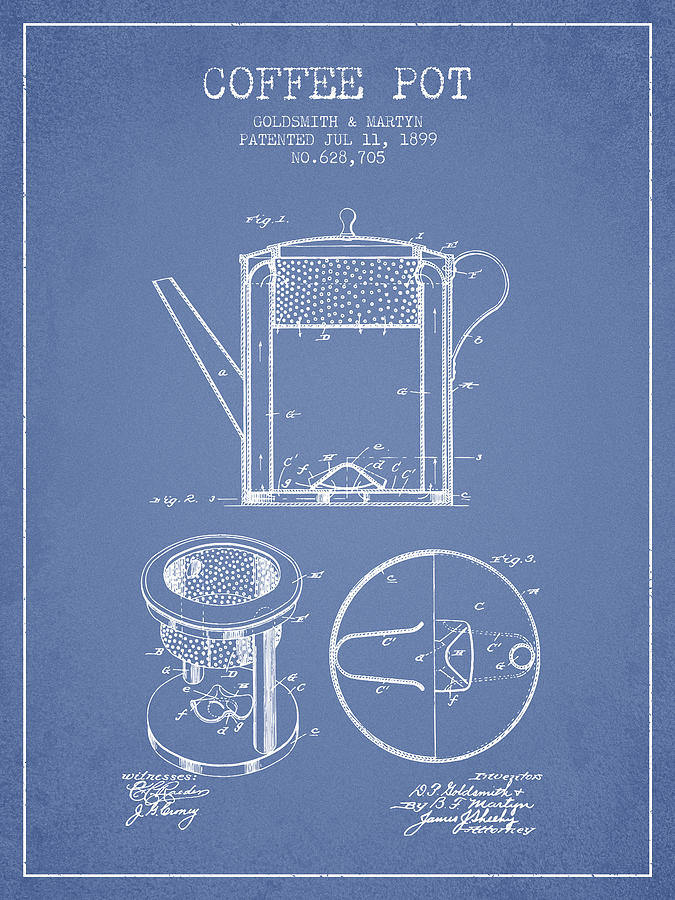 Coffee Digital Art - 1899 Coffee Pot patent -  light blue by Aged Pixel