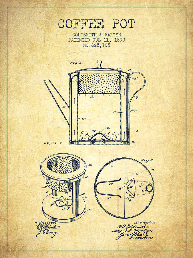 Coffee Digital Art - 1899 Coffee Pot patent - vintage by Aged Pixel