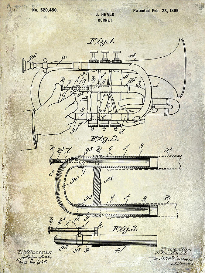 Cornet Photograph - 1899 Cornet Patent by Jon Neidert