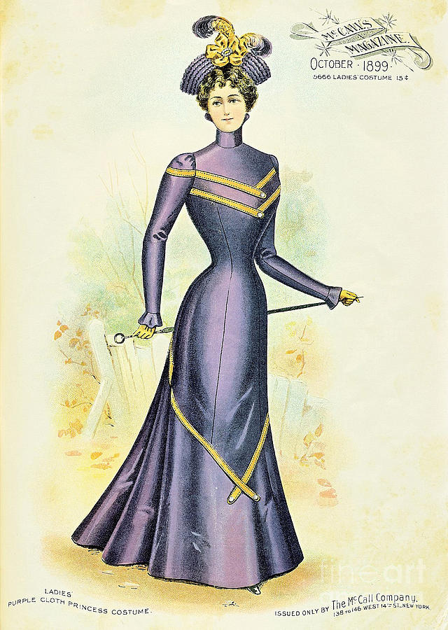 1899 Ladies Purple Cloth Princess Costume Mc Calls Magazine 1899 New York  Ladies Costume Painting by Vintage Collectables