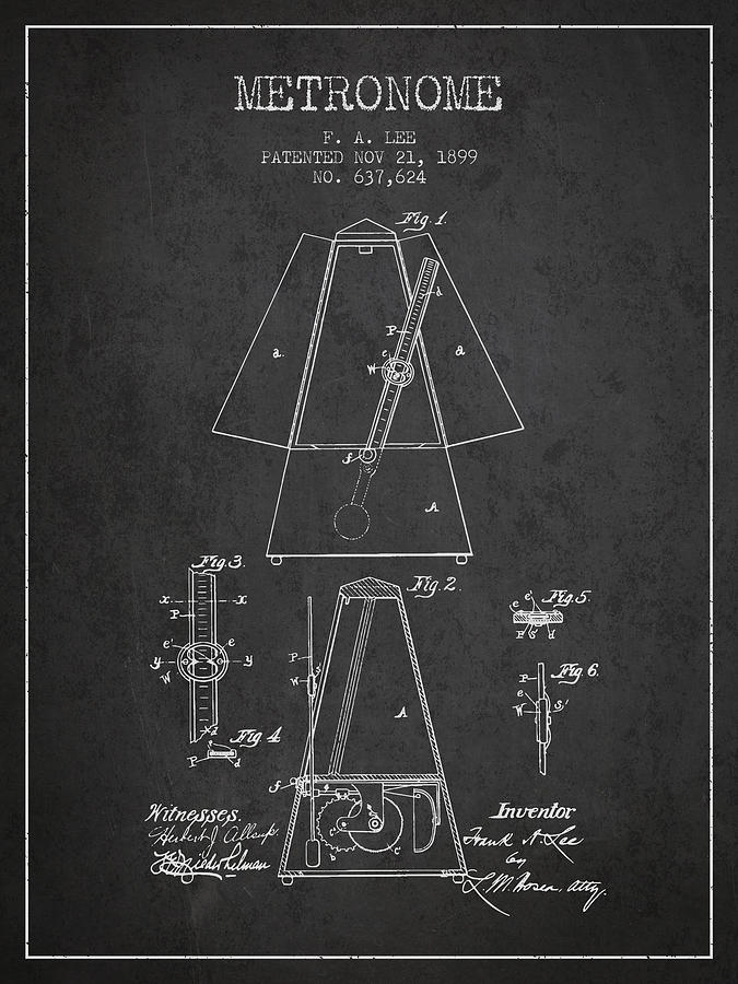 1899 Metronome Patent - Charcoal Digital Art