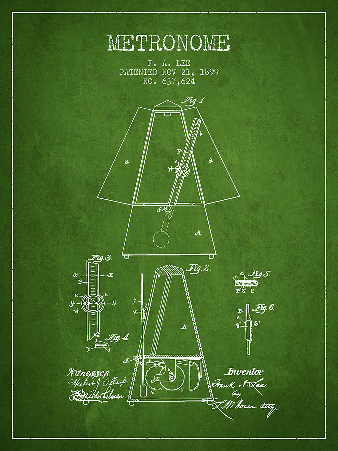 1899 Metronome Patent - Green Digital Art