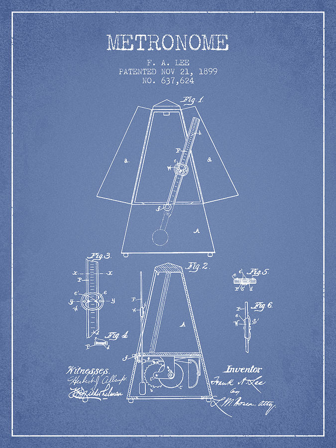Musician Digital Art - 1899 Metronome Patent - Light Blue by Aged Pixel